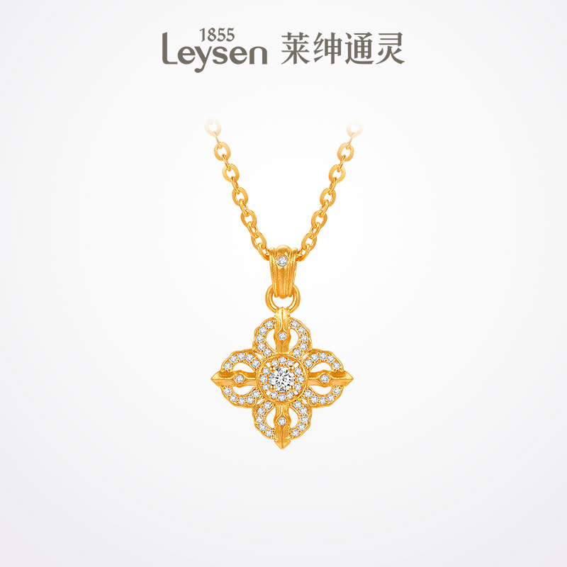 莱绅通灵珠宝 梵光系列 十字金刚杵 足金999钻石黄金项链群镶满钻