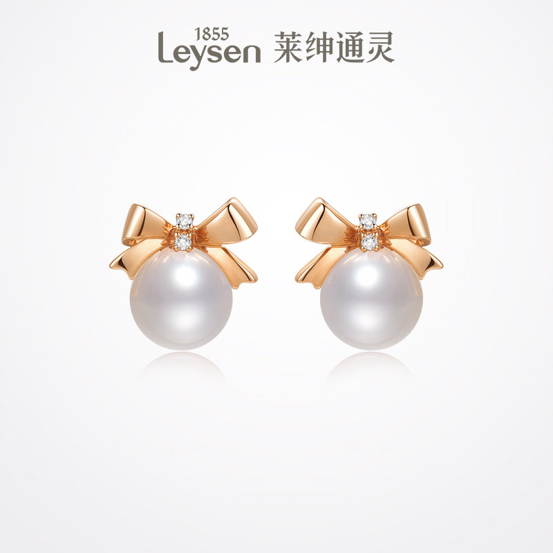 Leysen莱绅通灵珠宝  Only系列蝴蝶结 18K金钻石淡水珍珠耳钉