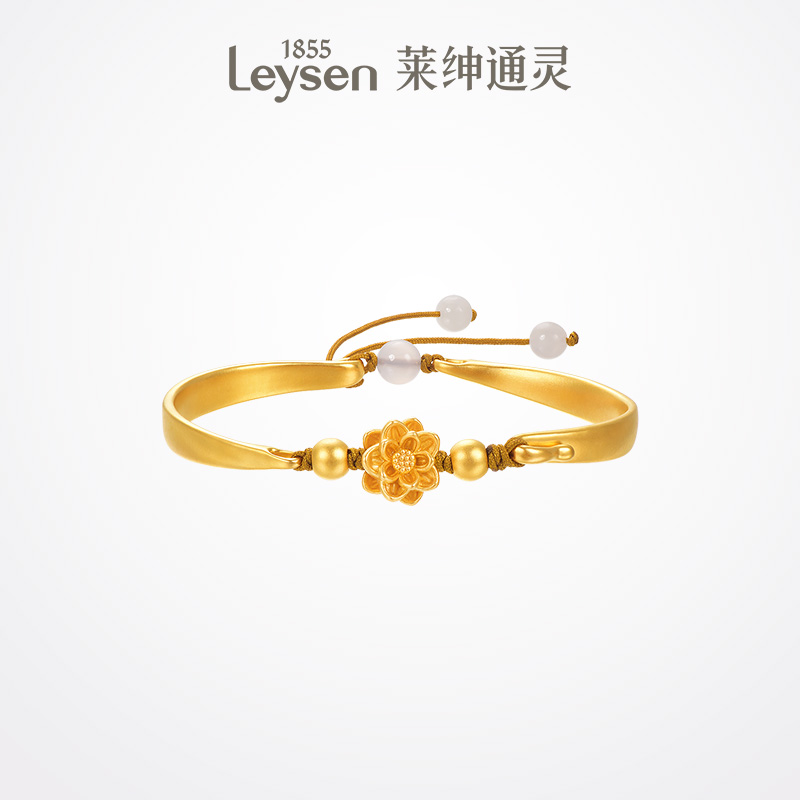 【计价金新品】莱绅通灵新国风系列 金莲黄金足金手镯 多退少补