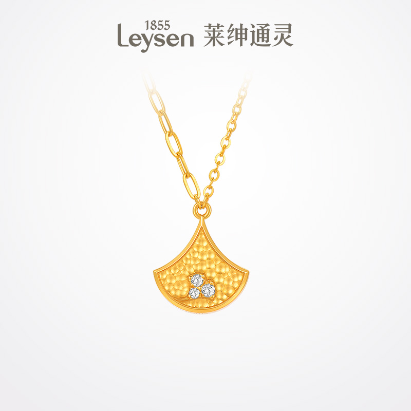 【新品】莱绅通灵盛世繁花系列  银杏 黄金足999金钻石项链