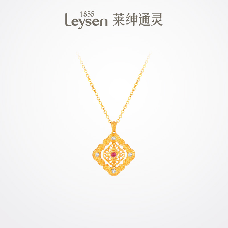 【新品】莱绅通灵 四合如意足金项链 礼物24K新中式黄金锁骨链