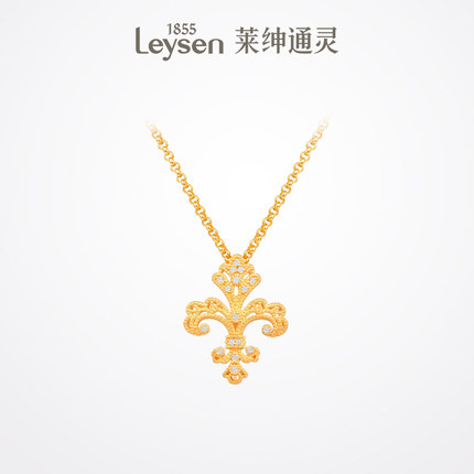 【商场同款】莱绅通灵珠宝传世金1855鸢尾花 足金项链黄金吊坠