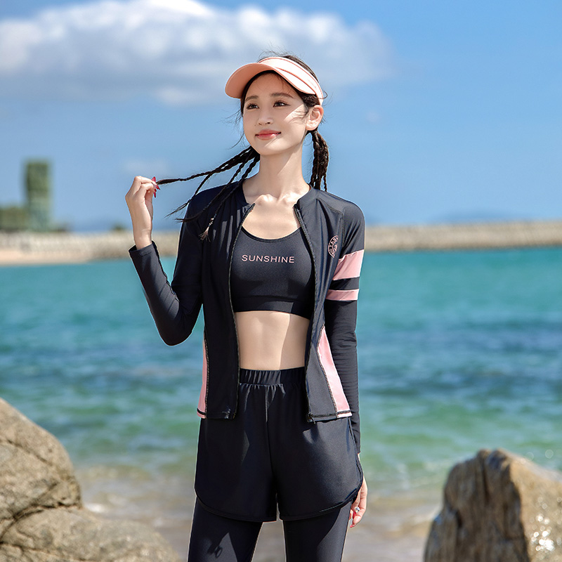 游泳衣女四件套保守分体长袖长裤2025新款遮肚温泉泳装冲浪潜水服