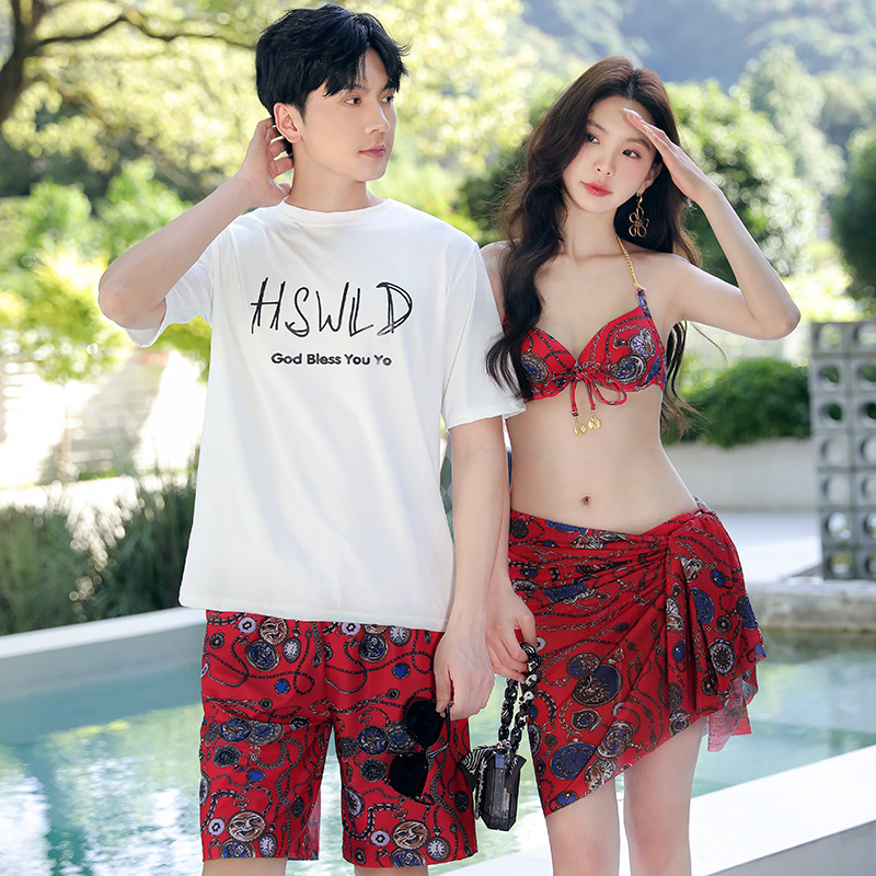 情侣泳衣女士三件套2025新款情侣款套装海边男沙滩泳裤温泉游泳装