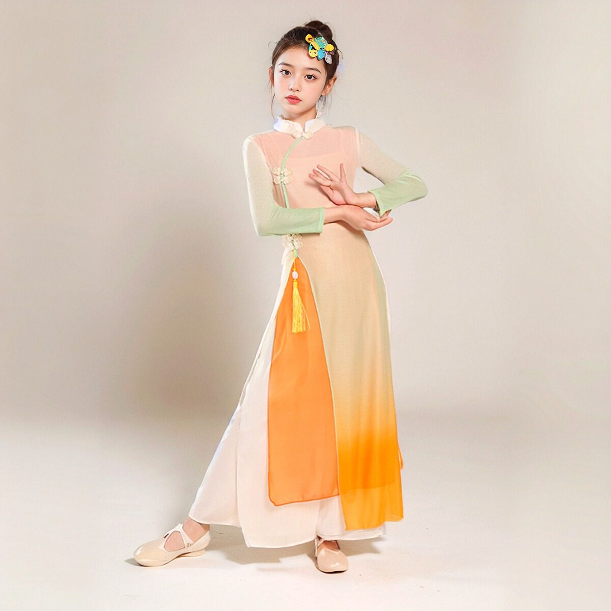 文艺秋旗袍舞蹈服飘逸中国舞练功服渐变古典舞纱衣连衣裙身韵服女