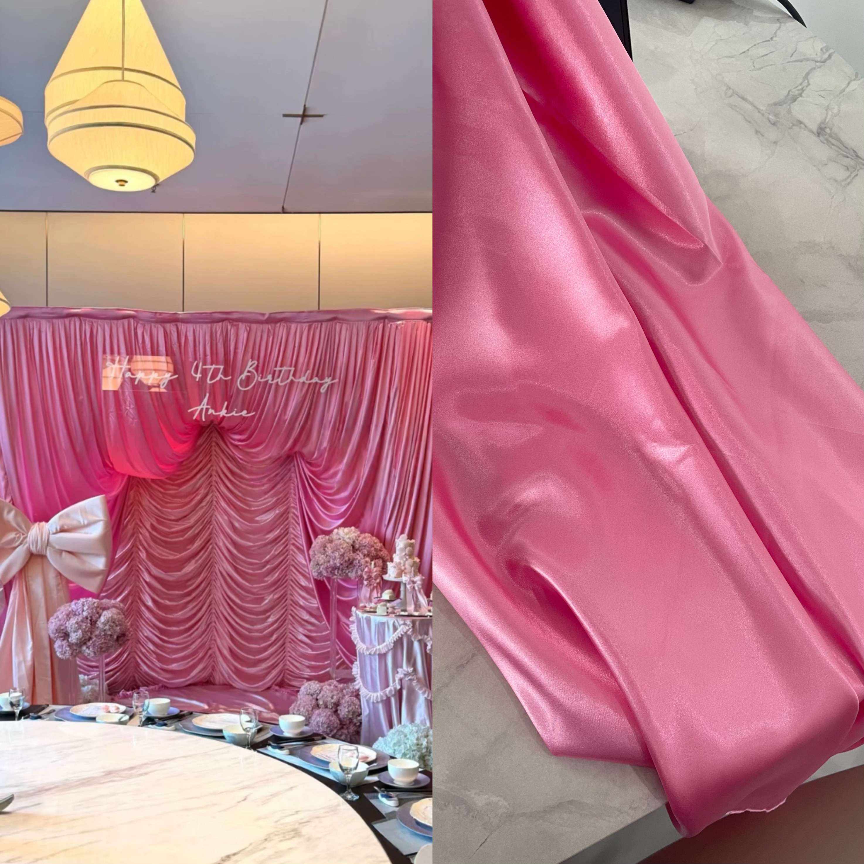 ins粉色肉色高级感亮光缎面布婚礼背景布置珠光绸缎布甜品台桌布