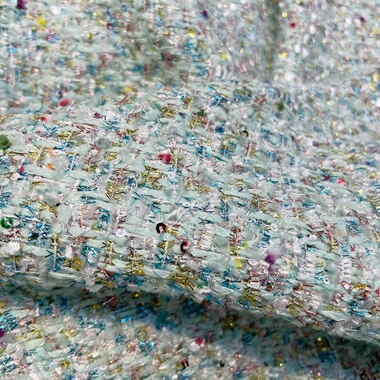 小香风布料  秋季新品  浅绿色亮丝手工编织混纺粗花呢服装面料