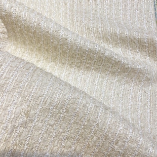 小香风布料 米色浅蓝名媛时尚 编织混纺粗花呢服装 面料 春夏薄款