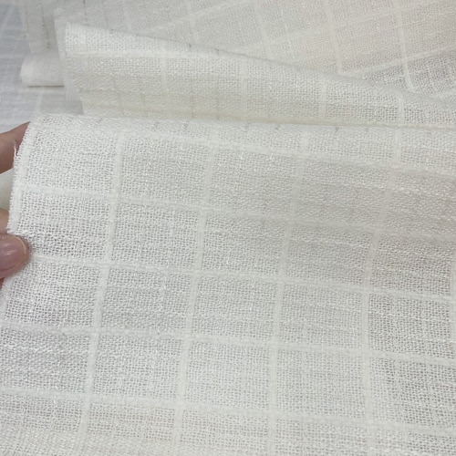 小香风布料 春夏新品 乳白色格子名媛时尚编织混纺粗花呢服装面料