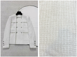 小香风白色粗花呢混纺面料 香奶奶同款系列布料