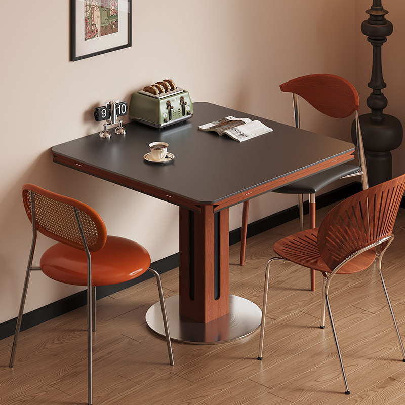 包豪斯实木岩板可折叠小户型家用简约复古风方圆两用餐桌椅组合,住宅家具,岩板餐桌,淘宝优惠券,粉丝福利购,淘宝优惠卷