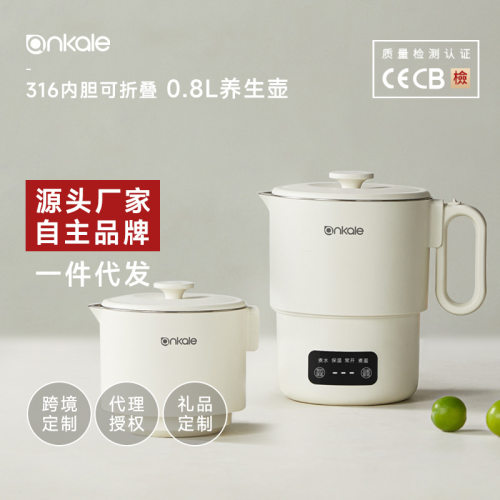 110V/220V旅行电热水壶可折叠便携式全自动烧水壶316不锈钢热水壶