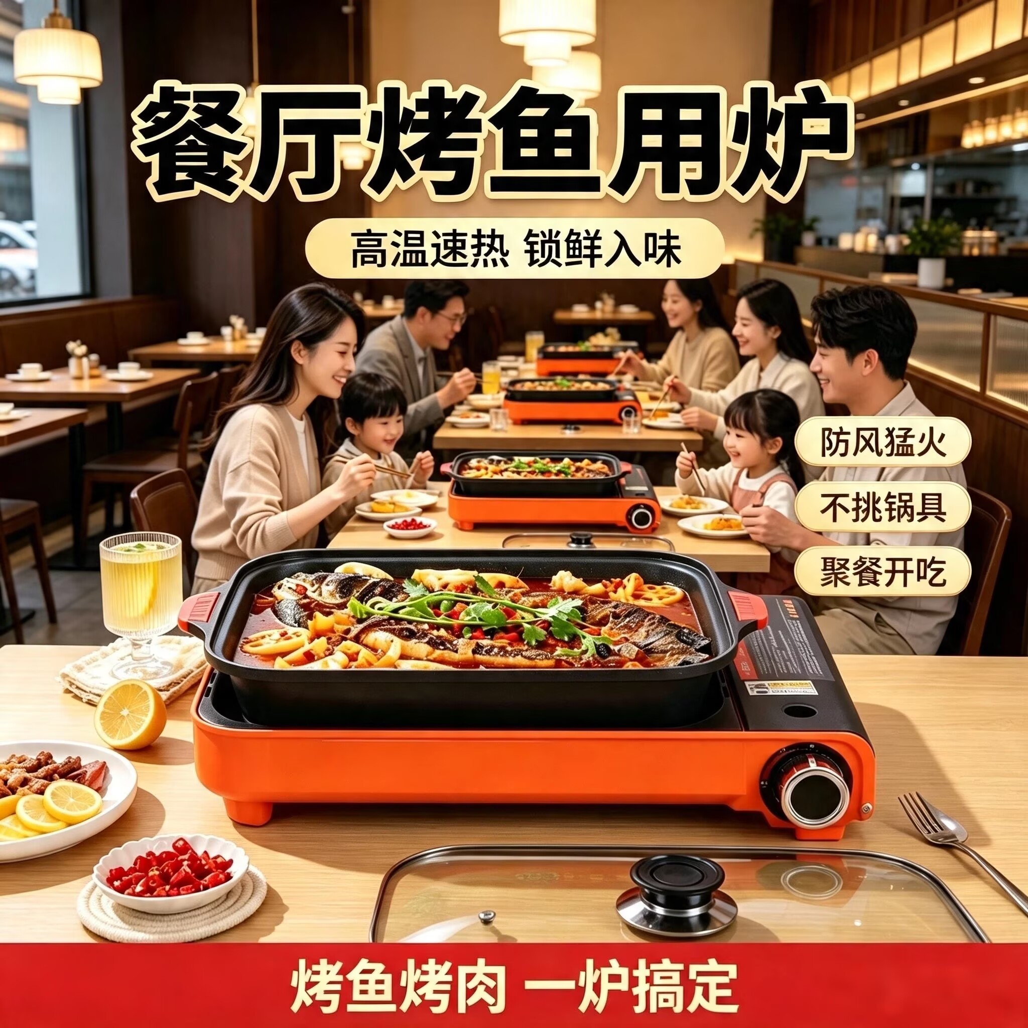 卡式炉商用烤鱼炉烤鱼专用烤盘纸包鱼专用锅燃气家用便携式烤鱼炉