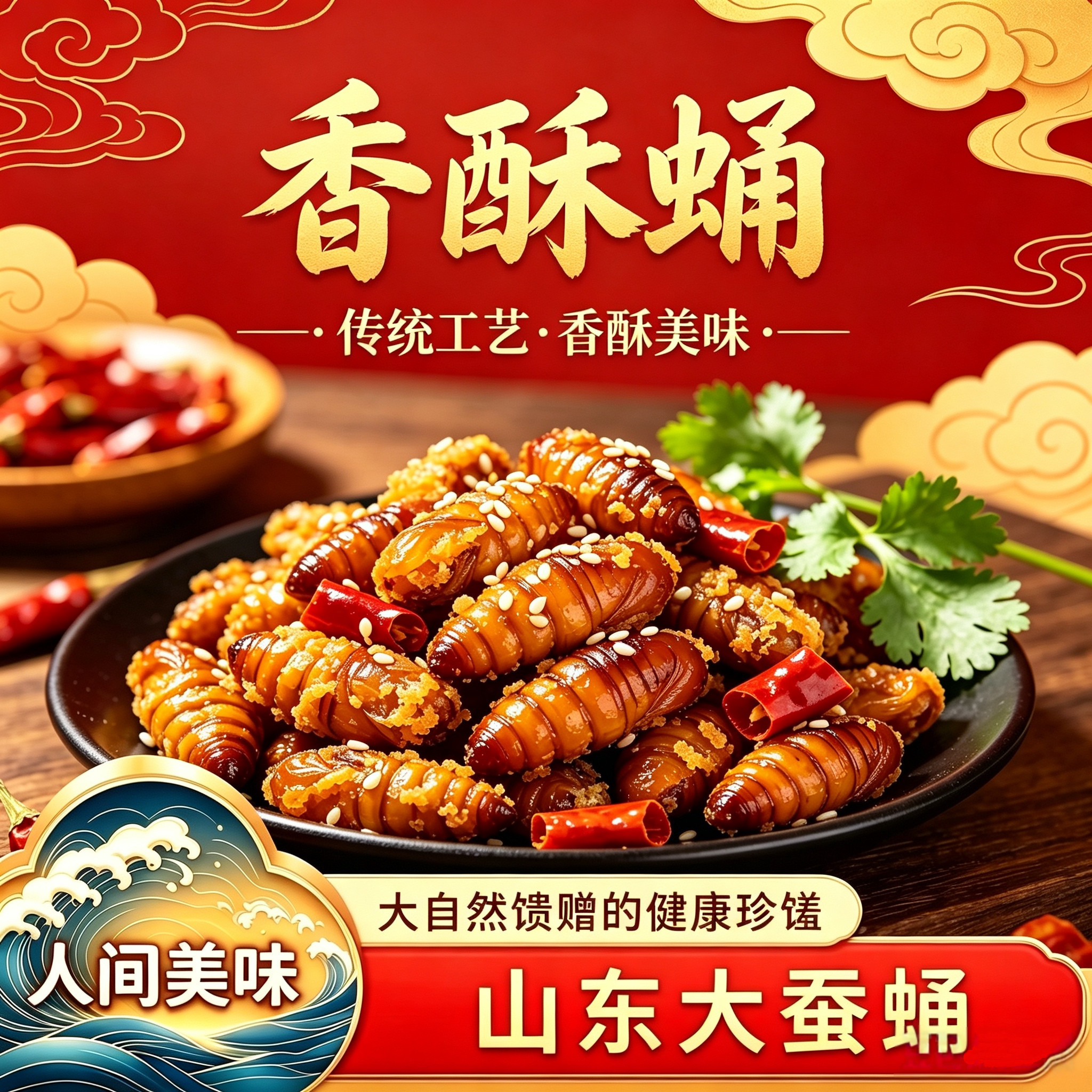 网红香酥蛹【山东A级大黄蛹】柞蚕蛹油炸即食零食下酒茧蛹金蝉蛹