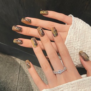 深邃玫瑰干枯玫瑰油画晕染显白高级精致短款纯手工穿戴甲