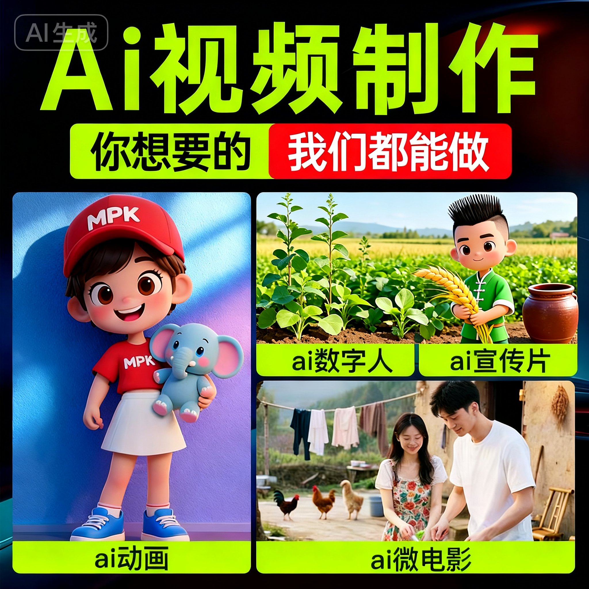 AI视频制作代生成动画与定制用AIGC帮做短视频真人动漫短剧数字人