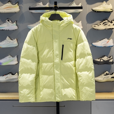 李宁保暖连帽男子防泼水短羽绒服
