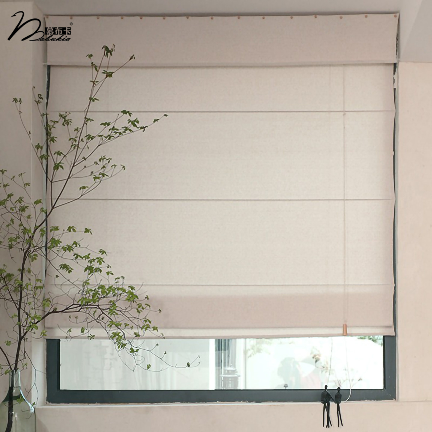 慕布卡棉麻罗马帘侘寂日式电动智能门帘遮光透光不透人窗帘可定制