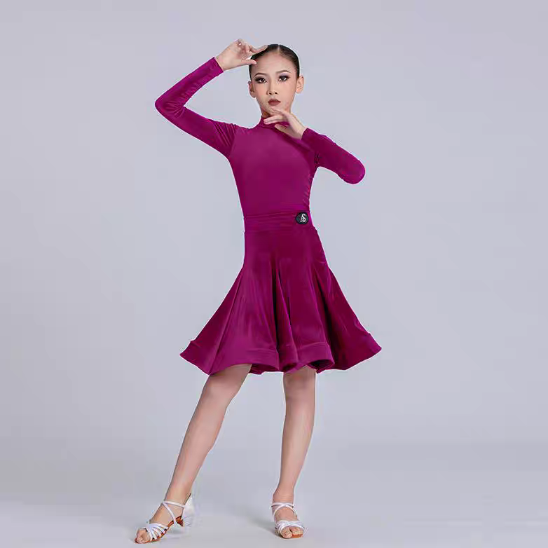 2025新款拉丁舞服女童比赛规定服秋冬丝绒少儿专业标准考级演出服