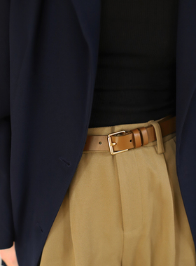 韩国美娜LEROBE定制复古棕色头层牛皮经典简约纯色百搭真皮腰带