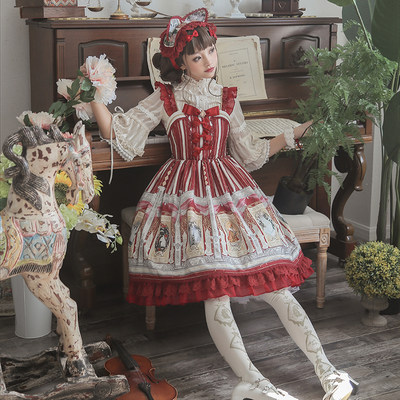 Lolita桃乐丝之夜猫咪卡牌连衣裙