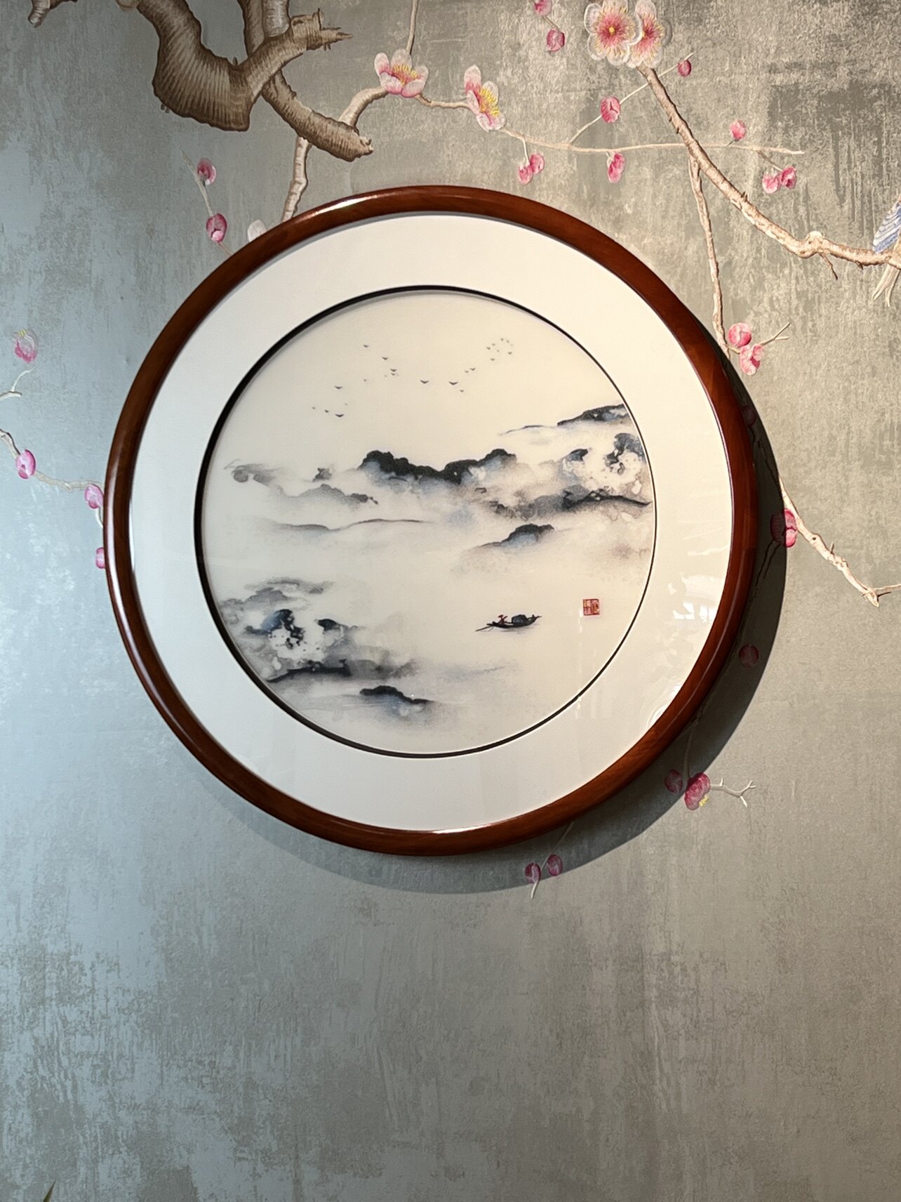 苏绣精品单面绣挂画卧室客厅玄关装饰画水墨山水画