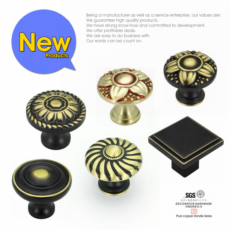 域堡纯铜美式橱柜柜子把手欧式古铜拉手衣柜门抽屉新中式单孔