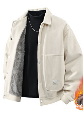 美式复古黑色翻领工装夹克男2025新款秋冬季加绒加厚潮牌休闲外套