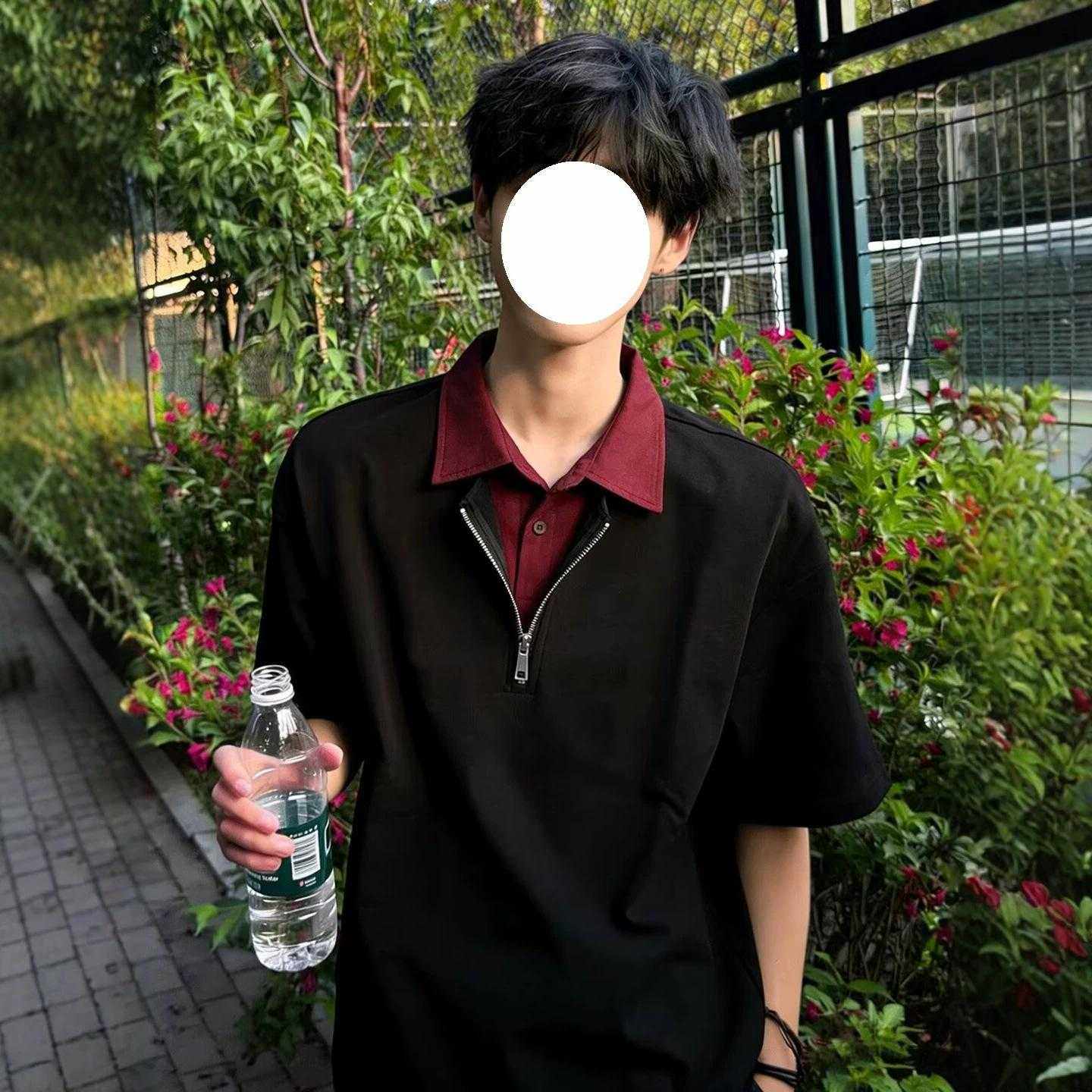 假两件短袖polo衫男款夏季少年感重磅正肩五分袖高级感衬衫领t恤