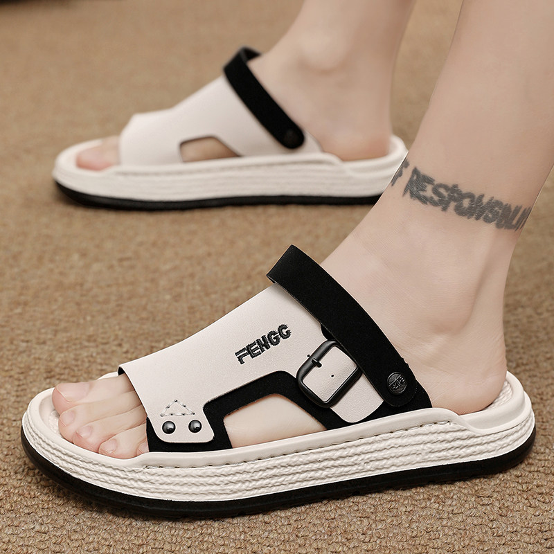 凉鞋男款夏季外穿轻奢防滑防水厚底皮面两用凉拖鞋男士开车沙滩鞋