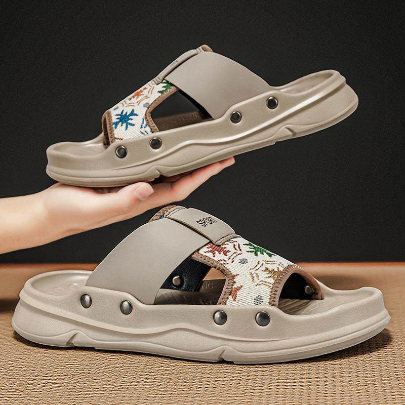 皮凉鞋男夏季外穿防滑今年流行爆款刺绣两用开车溯溪鞋沙滩凉拖鞋