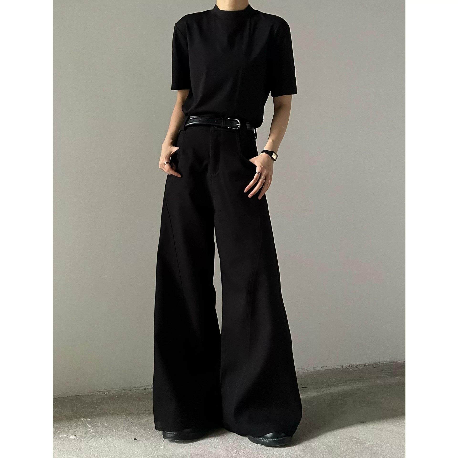 夏季新款弯刀黑色西裤男士直筒宽松抗皱免熨烫休闲裤高级垂感长裤