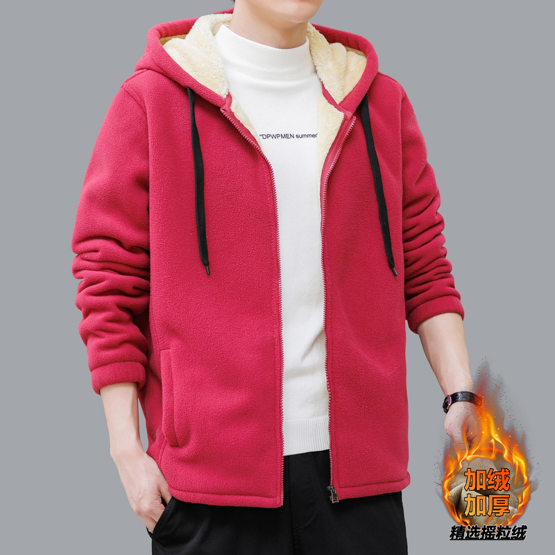 2025加厚连帽卫衣男士冬季潮流运动开衫夹克上衣青年摇粒绒外套男