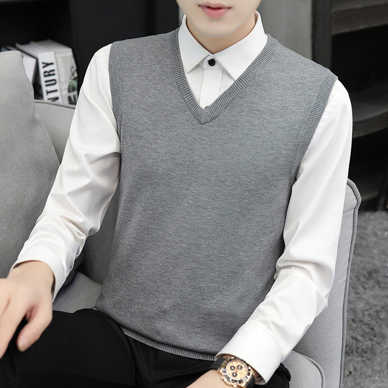 男士针织背心马甲2025秋冬季保暖无袖毛衣修身坎肩打底衫v领线衣