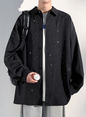 2025新款情侣装黑色满天星衬衫男款春秋季痞帅高级感长袖衬衣外套