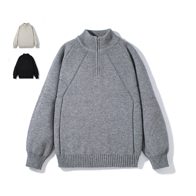 半高领拉链毛衣男秋冬季2025新款宽松套头纯色内搭打底衫针织衫男