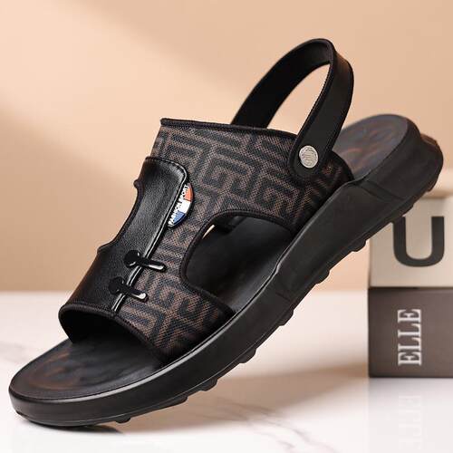 凉鞋男款夏季2026新款外穿软底拖鞋开车两用男士防滑沙滩皮面凉拖