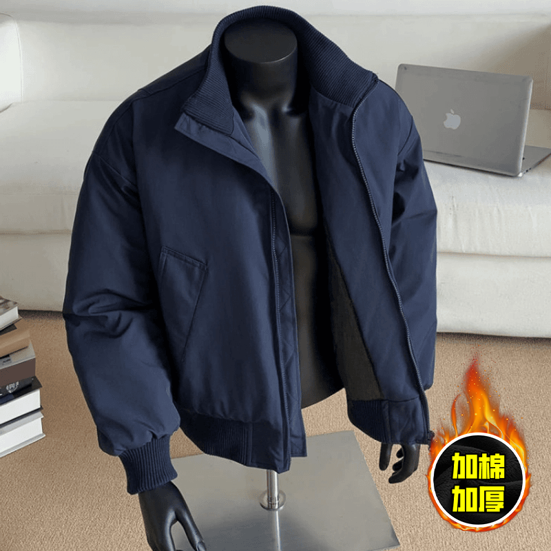 美式立领飞行员夹克外套男冬加棉加厚保暖棉服青少年百搭休闲棉衣