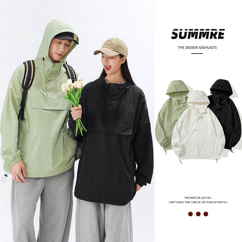 防晒衣男士夏季薄款痞帅防晒服风衣冰丝套头潮牌连帽卫衣夹克外套