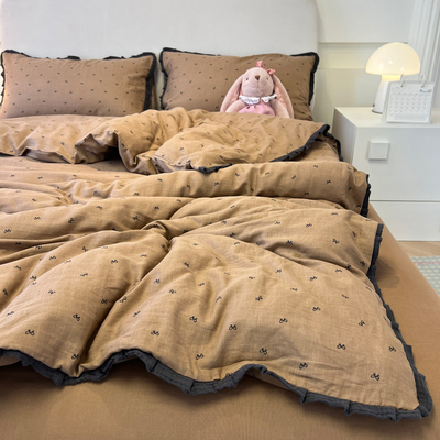 法式花边纯棉全棉双层纱四件套4