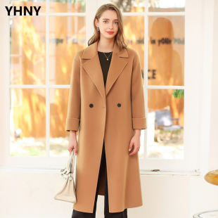 羊毛呢外套 宽松双排扣中长款 高端双面羊绒大衣女2022秋冬新款 韩版