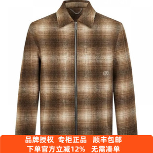 烫钻厚毛料格纹大衣外套正品 新款 冬季 奥拉玛AOLAMA奢侈男装