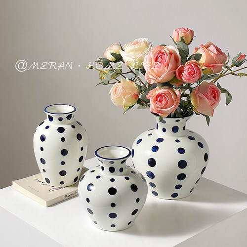 MERAN手绘青花瓷波点陶瓷花瓶
