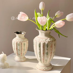 饰摆件高级感 古典竖长型水培插花鲜花客厅装 法式 复古陶瓷花瓶欧式