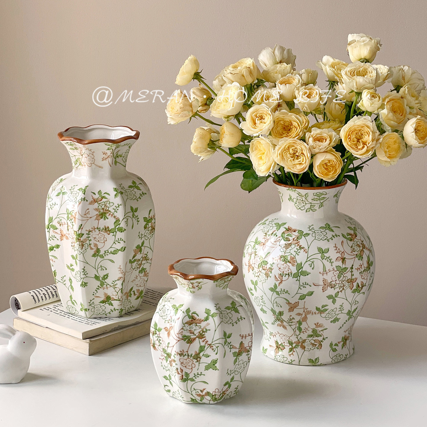 法式中古风陶瓷花瓶高级感水养鲜花插花客厅餐桌酒店装饰摆件花器,家居饰品,花瓶,淘宝优惠券,粉丝福利购,淘宝优惠卷