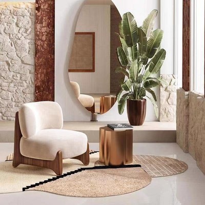 小户型客厅休闲椅实木单人沙发设计师创意阳台简约侘寂风懒人沙发
