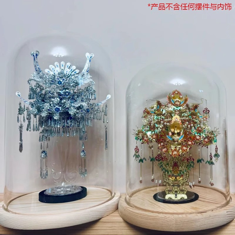 凤冠玻璃罩子冠饰项饰透明展示盒点翠模型防尘罩发光灯罩花灯醒狮
