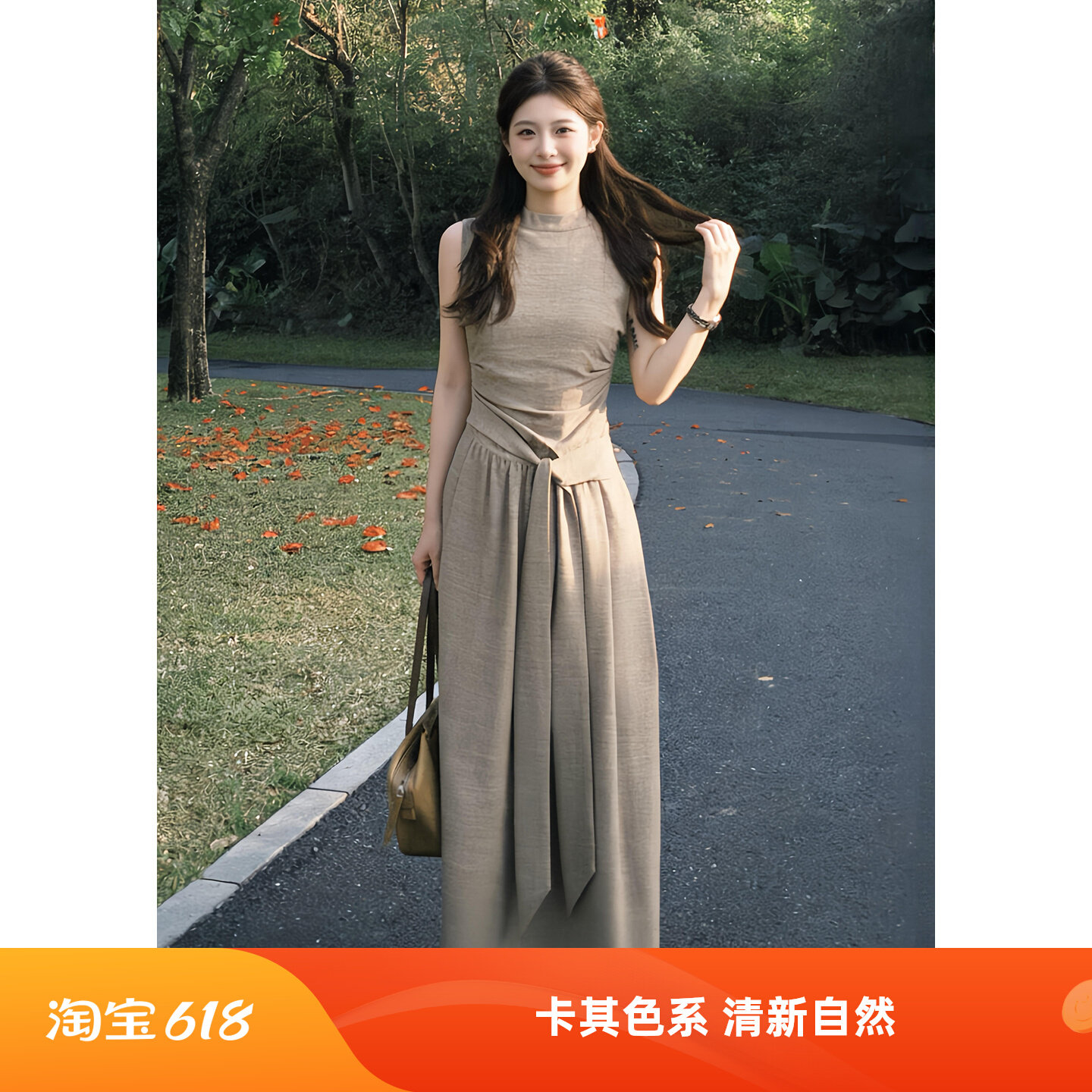 夏季法式无袖收腰显瘦连衣裙