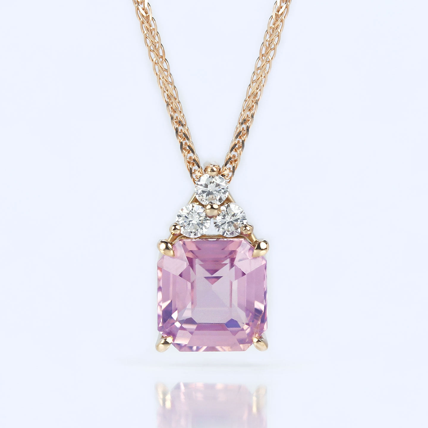 18K玫瑰金无烧粉色尖晶石三生石小吊坠 1克拉天然钻石项链正品女