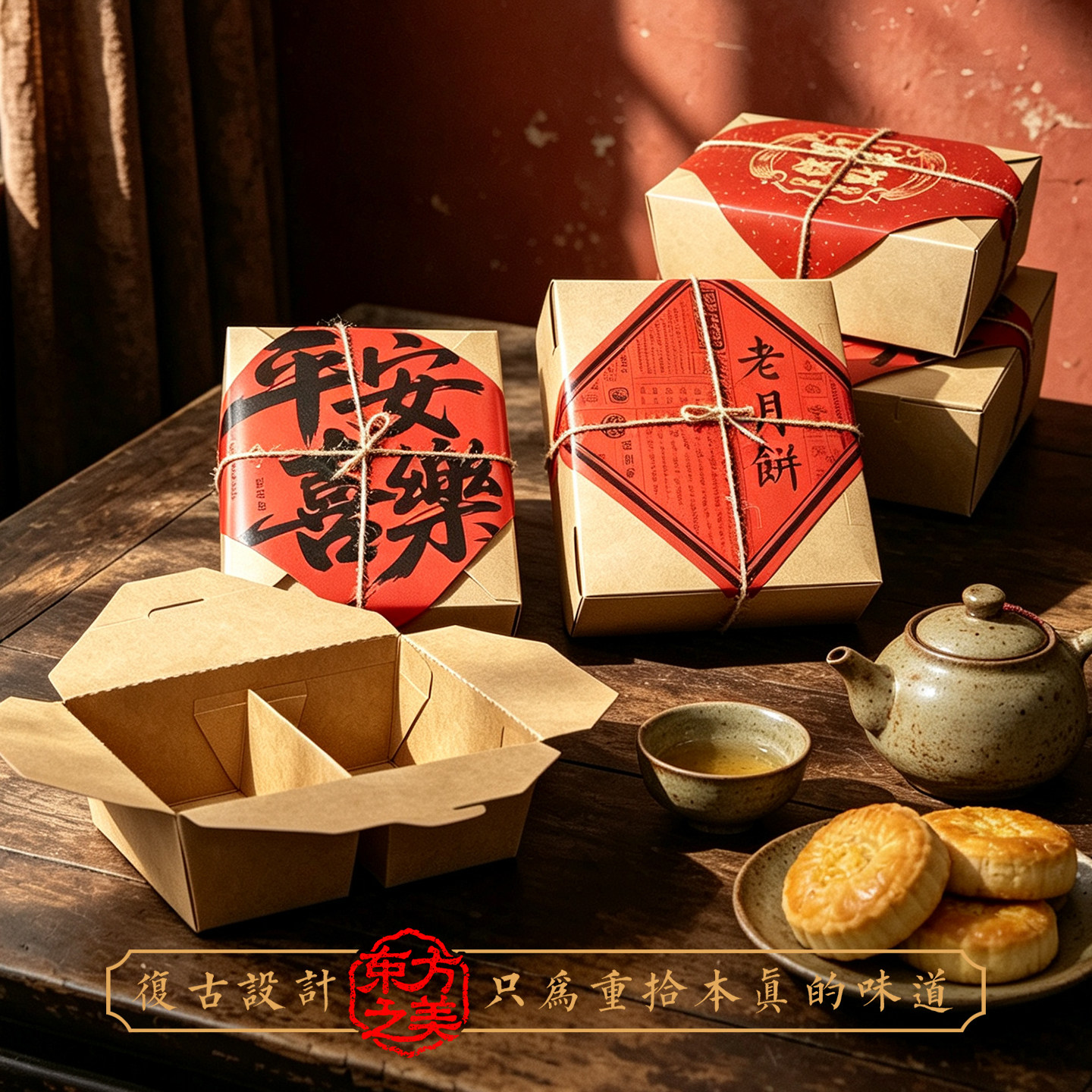 防油牛皮纸外卖月饼打包盒桃酥蜜三刀散装糕点盒老式点心包装盒